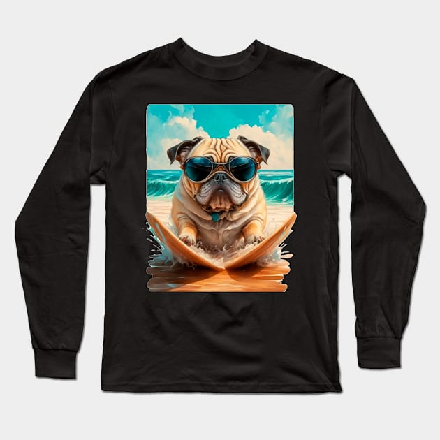 Pug on the beach Surf Long Sleeve T-Shirt by Arassa Army